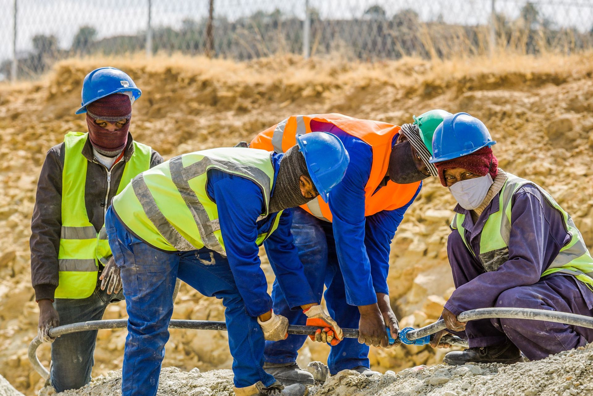 Construction team working on site